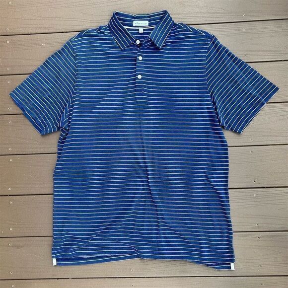 Peter Millar Men's Blue Striped Polo Shirt Size L Short Sleeve Casual - Picture 1 of 4